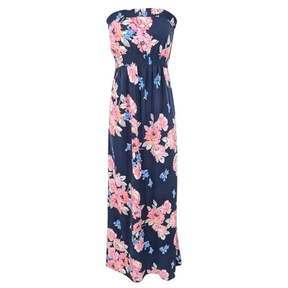 Old Navy Maternity Tube Maxi Dress Size M Floral Smocked Boho Cottage Tropical - Picture 1 of 8